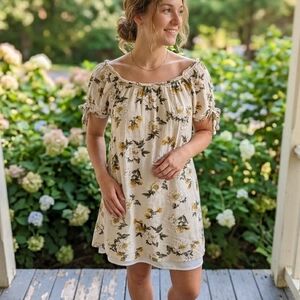 Naïf Floral Off-The-Shoulder Tunic Top Mini Dress Size S Boho Peasant Sleeve